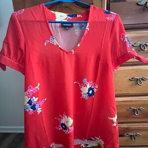 ModCloth Red Floral Blouse Small – Cottagecore V-Neck Tie Sleeve Top
